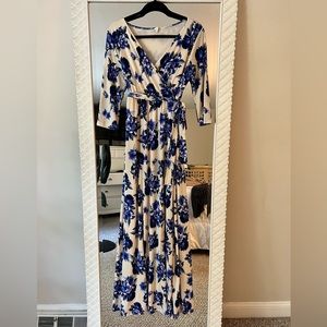 Pinkblush Maternity Blue Floral Wrap Dress (XL)